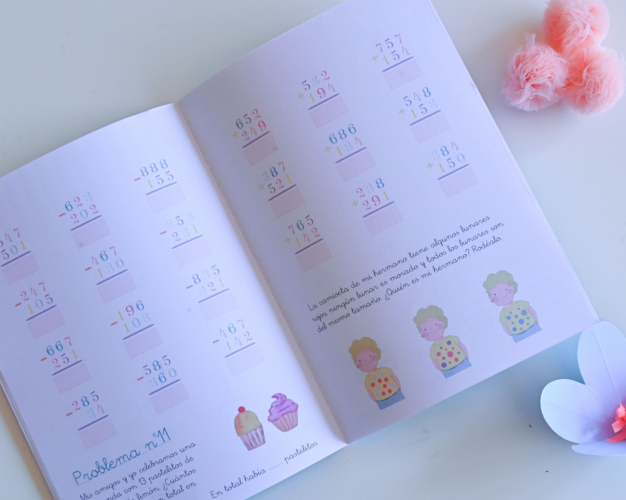 SUMAS CON LLEVADAS Y RESTAS SIN LLEVADAS. Operaciones y problemas. - Imagen 3
